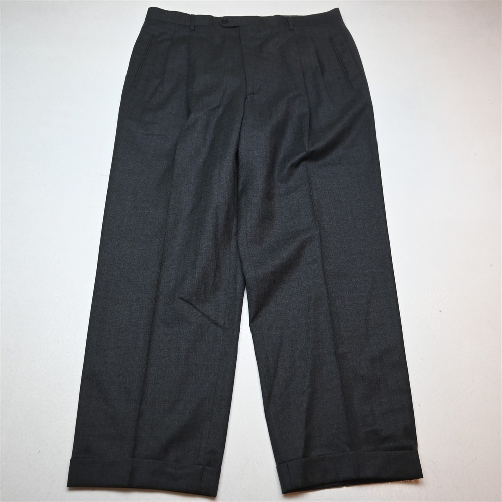 Chiavari‎ 36x30 Gray Zignone Wool Flannel Pleated Cuffed Italy Dress Mens Pants